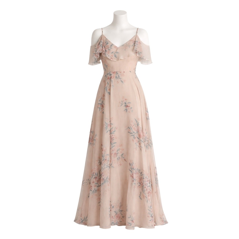 Jenny Yoo Collection Floral Chiffon‎ Ruffle Maxi Dress Bridesmaid Formal Size 8